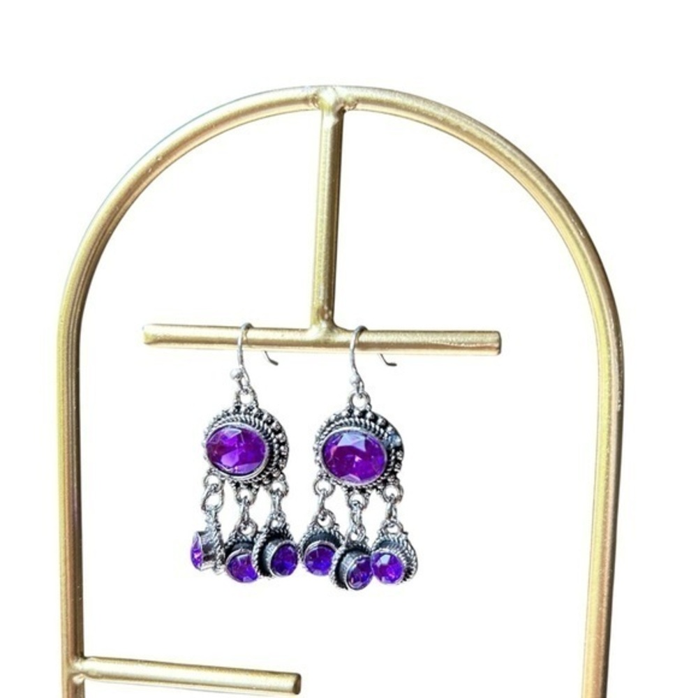 New Silver Amethyst Chandelier Earrings